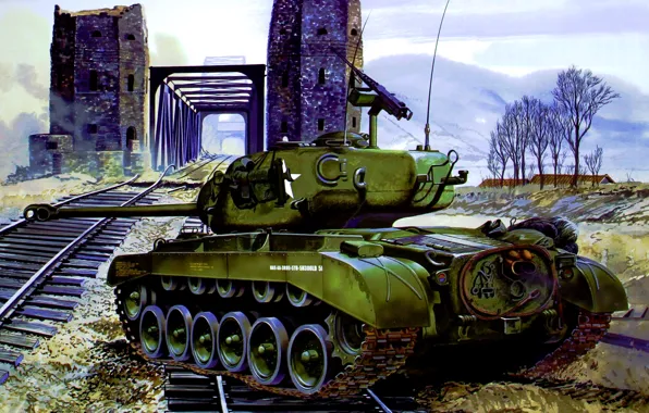 War, art, painting, tank, ww2, M26 Pershing