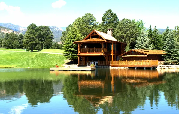 Картинка пейзаж, природа, озеро, дома