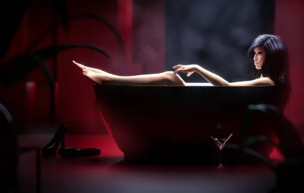 Картинка женщина, купание, ванна, asian girl