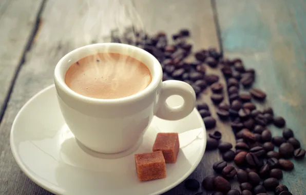 Кофе, зерна, чашка, cup, beans, coffee, коричневый сахар