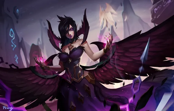 Девушка, Магия, Крылья, Арт, Art, Фантастика, League of Legends, Magic