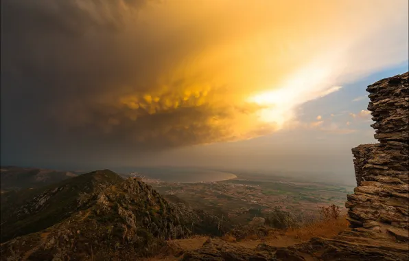 Картинка небо, облака, горы, Испания, Каталония, Catalonia, La Selva de Mar