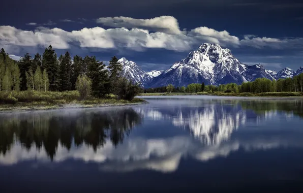 Картинка отражение, Вайоминг, Wyoming, Гранд-Титон, Grand Teton National Park, Mount Moran, Snake River, Гора Моран