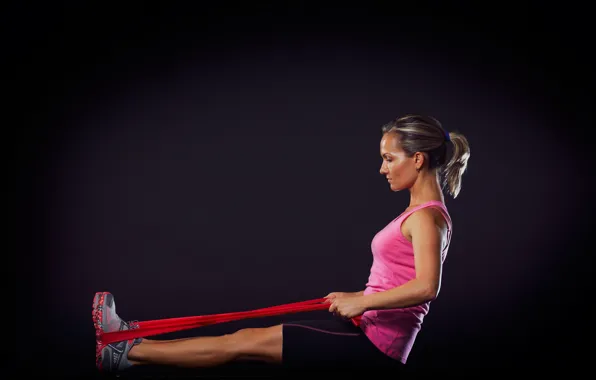 Pose, sportswear, pilates, elongation, elastic band