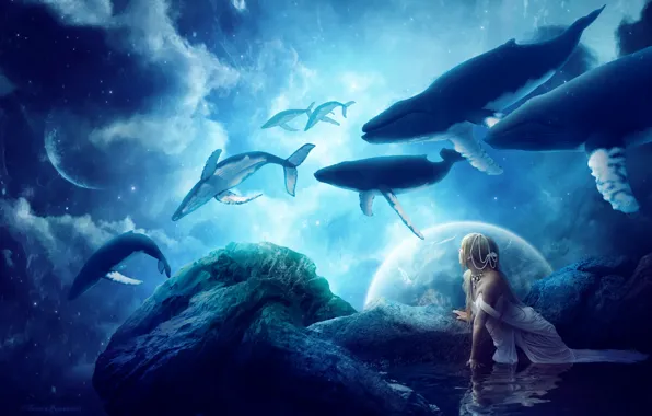 Картинка Fantasy, Girls, Dream, Whales