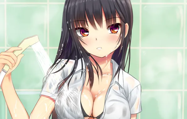 Girl, sexy, cleavage, blouse, long hair, boobs, anime, beautiful
