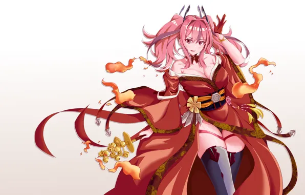 Girl, sexy, cleavage, thighhighs, long hair, dress, boobs, anime