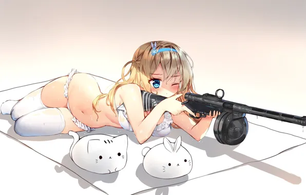 Девушка, оружие, зверюшки, girls frontline, tandohark, suomi kp31