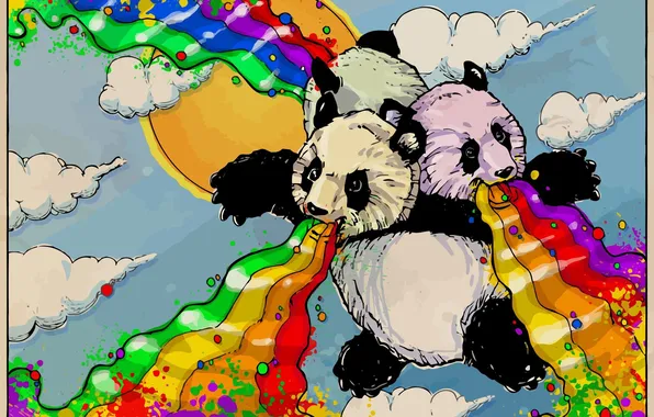 Рисунок, панды, лучи счастья