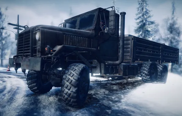 HDR, Alaska, Winter, Snow, Truck, Game, Ice, Trees