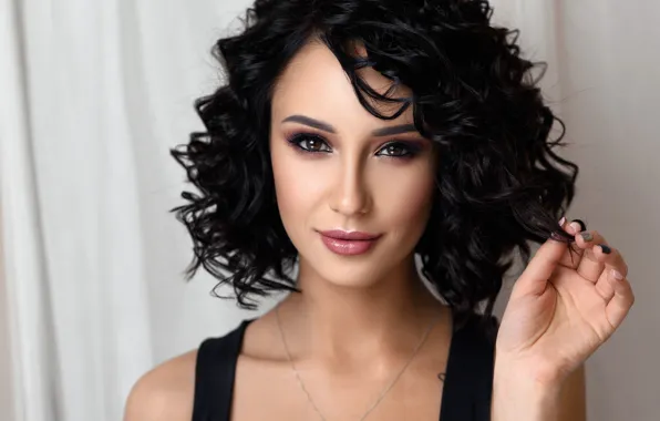 Глаза, взгляд, девушка, лицо, волосы, красивая, Curly