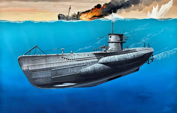 Картинка German, art, painting, submarine, VIIC, WWII, Type, U-Boot