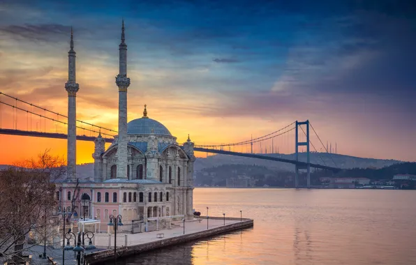 Мост, пролив, мечеть, Стамбул, Турция, Ортакёй