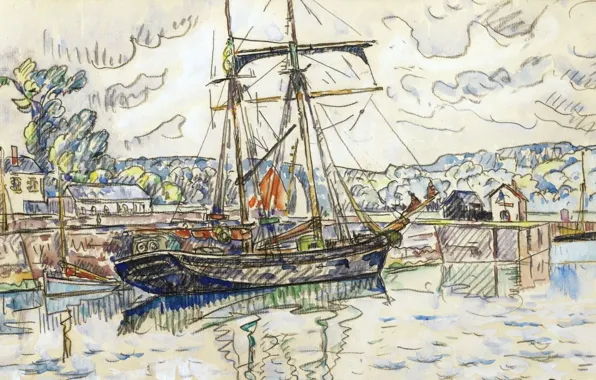 Рисунок, корабль, парусник, акварель, 1927, Поль Синьяк, Пемполь, Paul Signac