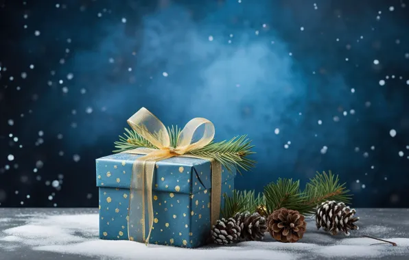 Картинка зима, снег, украшения, Новый Год, Рождество, подарки, new year, Christmas