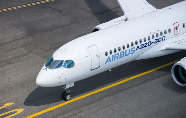 Самолет, Лайнер, Airbus, ВПП, Авиалайнер, Airbus A220, A220, Bombardier CSeries