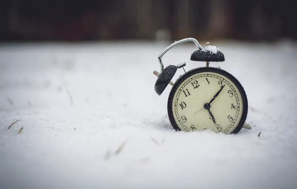 Зима, снег, часы, будильник, цифры, циферблат