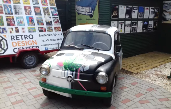 Car, fiat, retro, old, color, museum, hungary