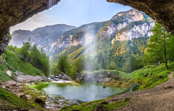 Горы, водопад, долина, Альпы, Италия, Italy, Alps, Friuli Venezia Giulia
