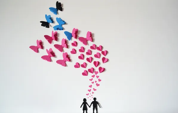 Бабочки, бумага, сердечки, love, оригами, romantic, hearts