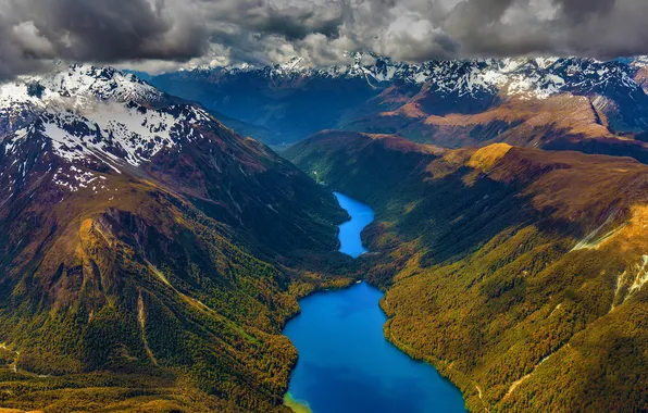 Картинка wallpaper, Clouds, Snow, Mountains, picture, River, National Park, The mountains