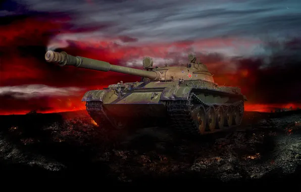 Картинка ночь, арт, танк, зарево, поле боя, советский, средний, World of Tanks