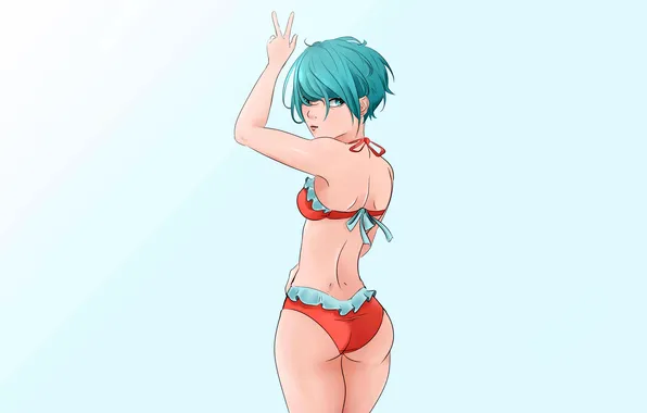 Girl, sexy, ass, green eyes, boobs, anime, beautiful, short hair