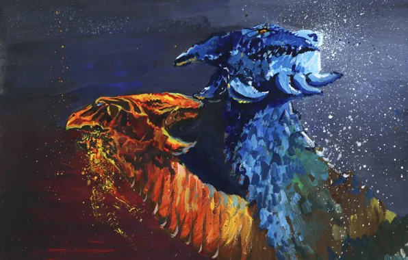 Картинка дракон, рисунок, арт, Dota 2, Jakiro, 2 головы, Twin Head Dragon, eksfo