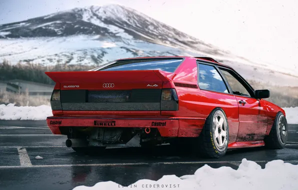 Audi, Красный, Зима, Авто, Снег, Гора, Машина, Red