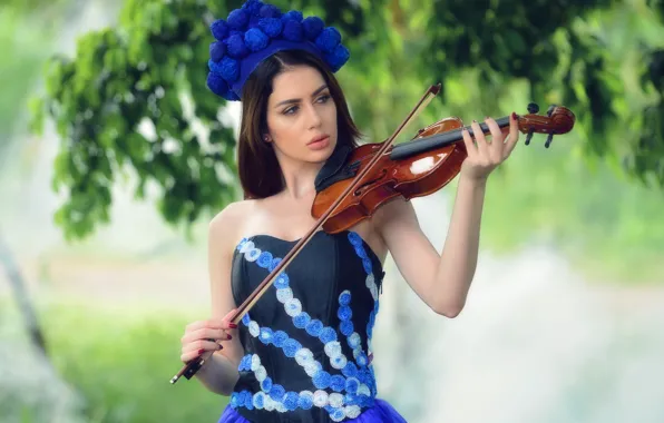 Девушка, скрипка, модель, платье, Almis Misca