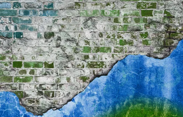Стена, краска, кирпичи, штукатурка, старая