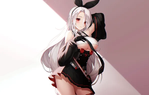 Girl, sexy, cleavage, long hair, boobs, anime, beautiful, red eyes
