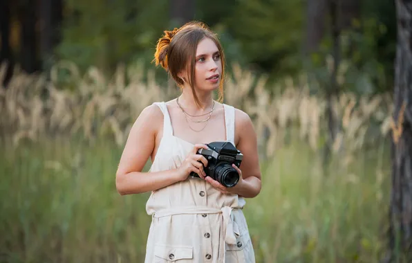 Nature, camera, model, brunette, cute, necklace, outdoor, Aristeia