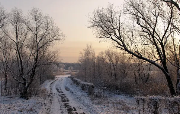 Картинка дорога, снег, утро