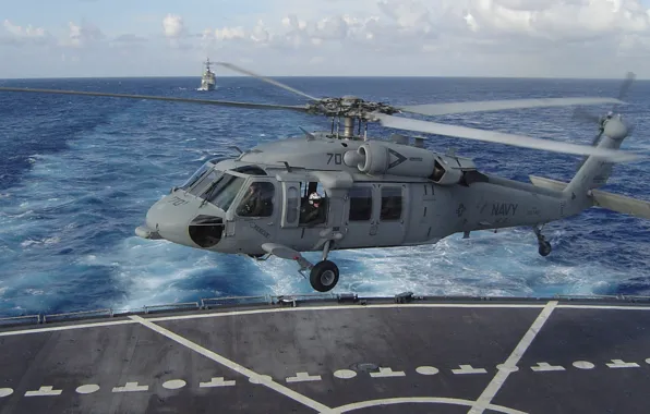 Вертолёт, Seahawk, посадка на палубу, MH-60S