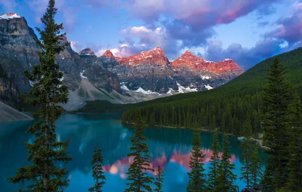Лес, деревья, горы, природа, озеро, Канада