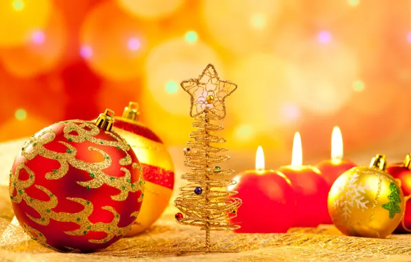 Шарики, праздник, новый год, рождество, свечи