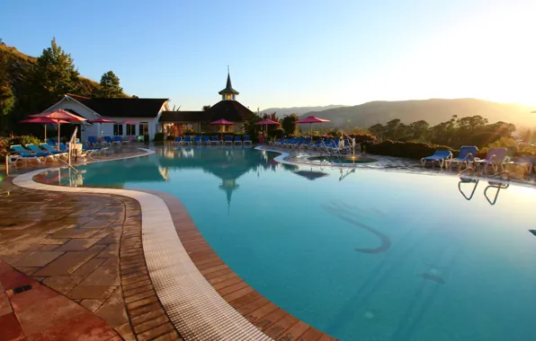Вилла, бассейн, утро, отель, курорт, Madonna Inn