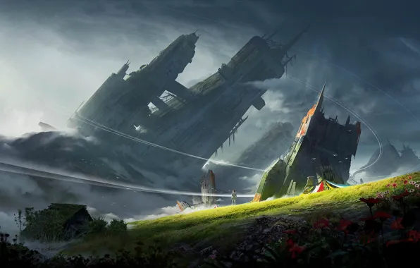 Человек, Вид, Развалины, Разрушения, Fantasy, Пейзаж, Art, Landscape