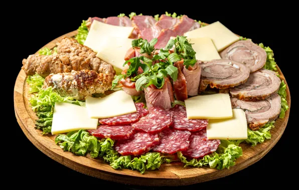 Сыр, мясо, колбаса, закуска, ветчина