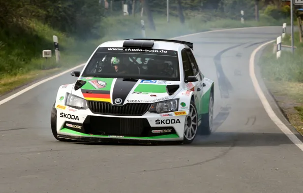 Дым, Rally, Skoda, Fabia, Торможение