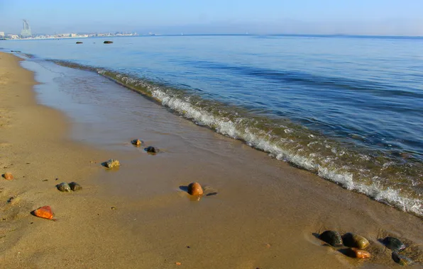 Beach, sea, water, stones
