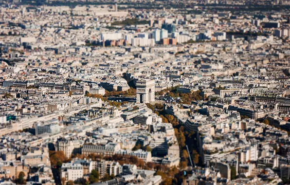 Париж, tilt-shift, Триумфальная арка, arc de triomphe de l'Étoile