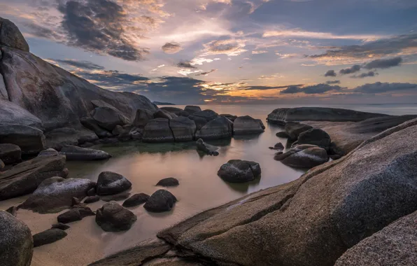 Картинка море, скалы, рассвет, побережье, Таиланд, Thailand, Koh Samui