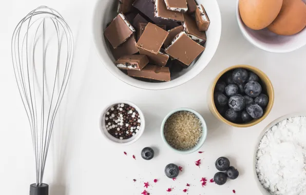 Ягоды, шоколад, печенье, черника, сахар, cake, крем, выпечка