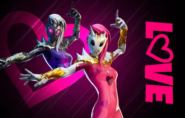 Фон, девушки, маски, костюмы, Fortnite