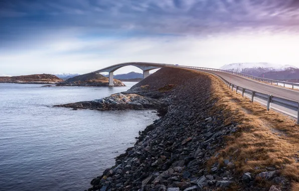Дорога, мост, камни, водоём, Norvège