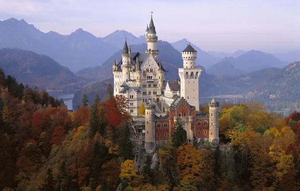 Осень, замок, Германия, Бавария, Neuschwanstein, Нойшванштайн