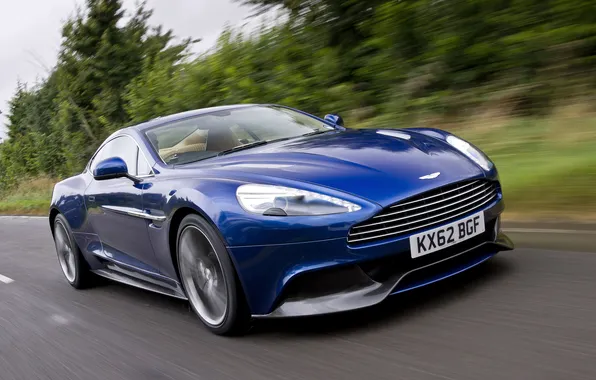 Картинка Aston Martin, Авто, Дорога, Синий, Машина, Решетка, Фары, Vanquish