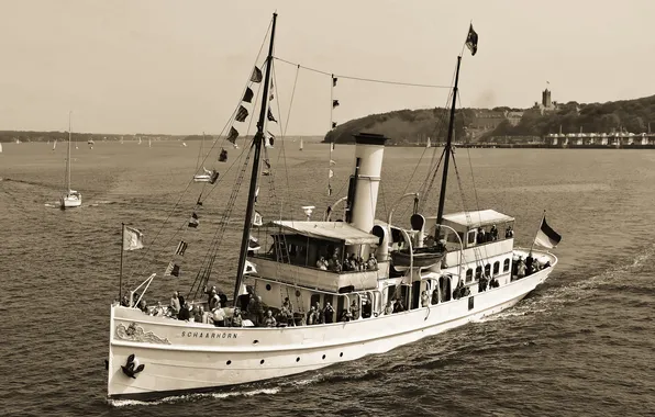 Картинка пароход, чёрно-белая, Schaarhörn